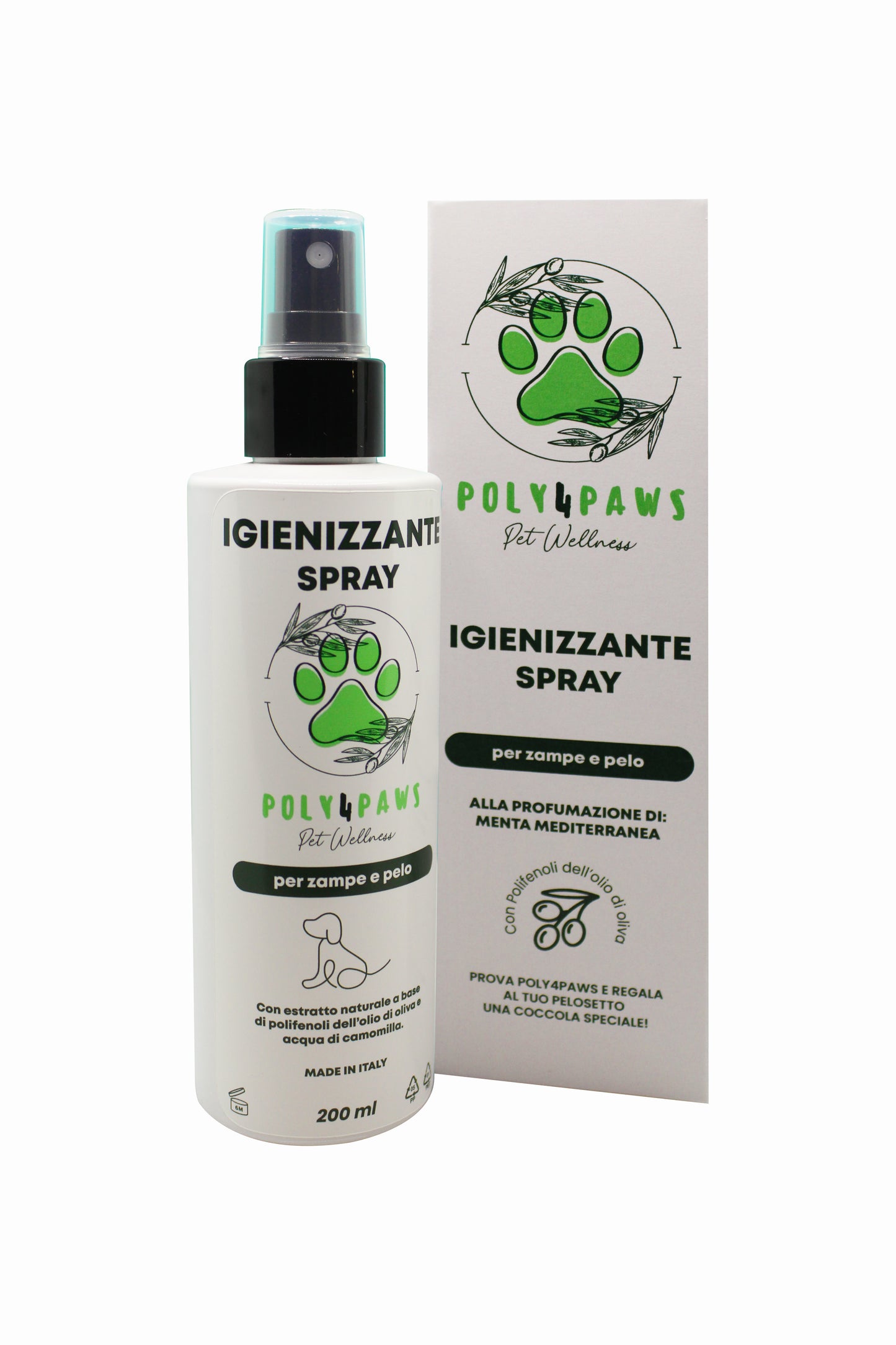 Igienizzante Zampe e Pelo Spray Poly4Liquid: Pulizia, Freschezza e Protezione Immediata per il Tuo Amico a Quattro Zampe – alla profumazione di menta mediterranea