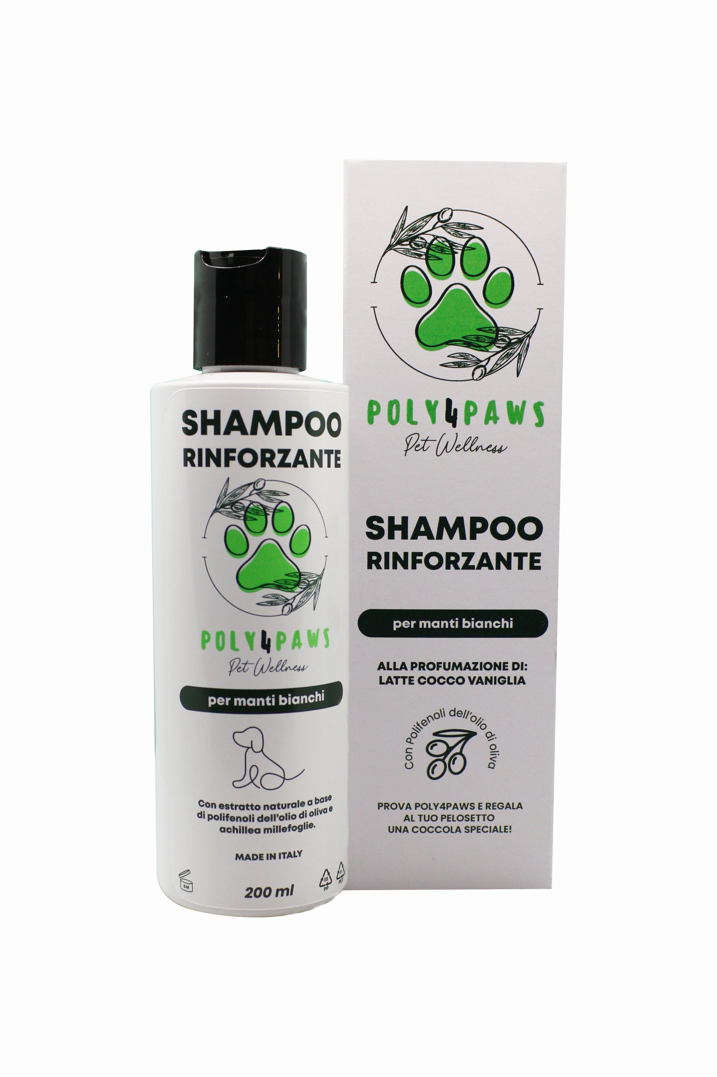 Shampoo Manti Bianchi Poly4Paws: Pulizia Impeccabile e Incantevole e soprattutto del tutto naturale per il Tuo Cane, alla Profumazione di latte cocco vaniglia